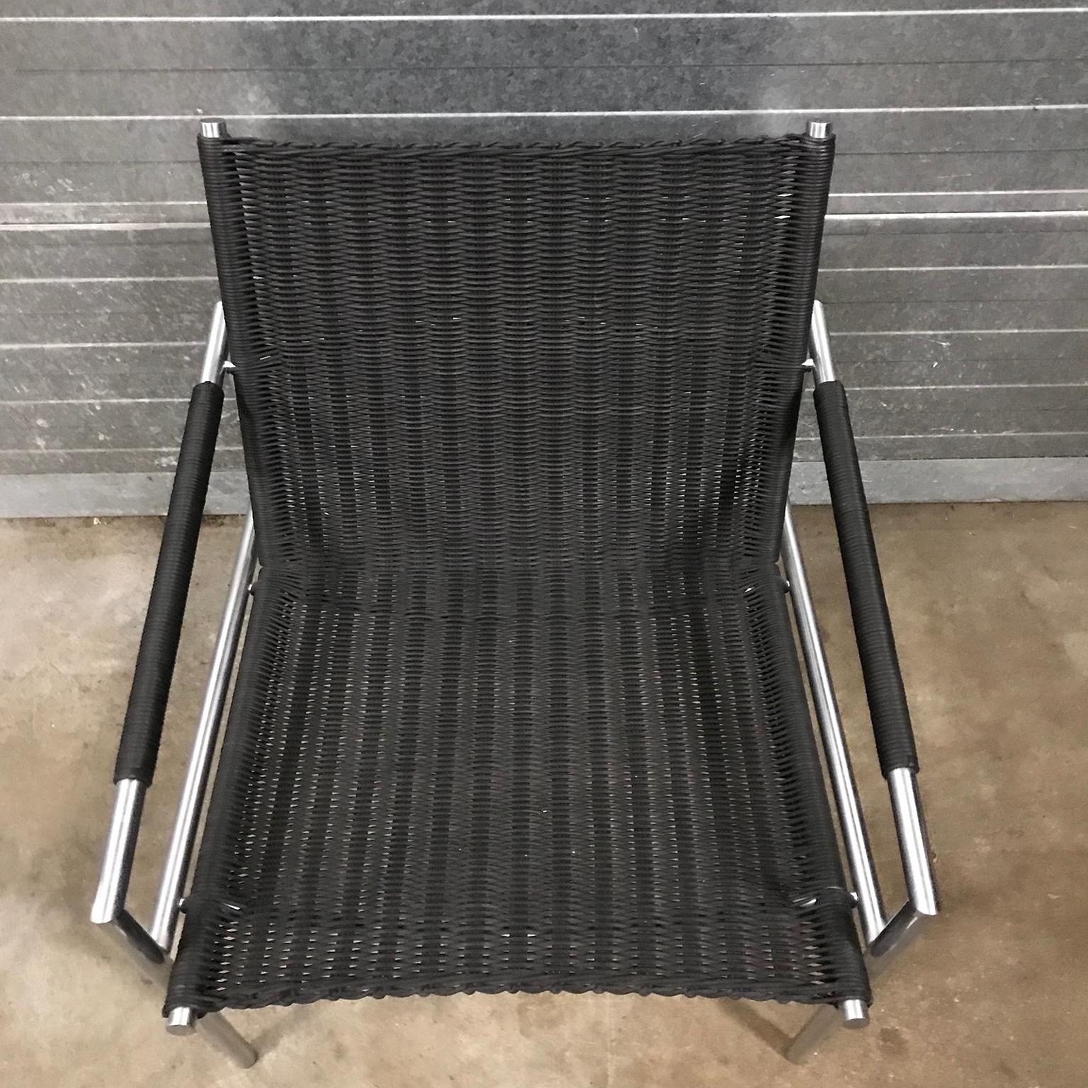 Metal 1965, Martin Visser, SZ01 Tubular Easy Chair in Very Rare Black Artificial Cane For Sale