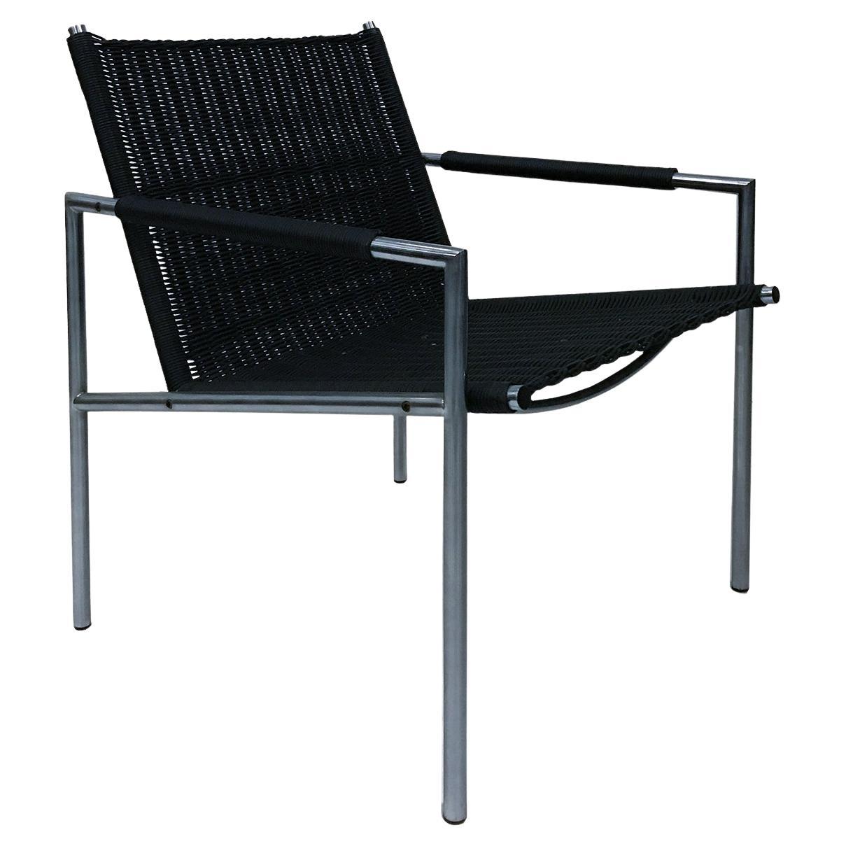 1965, Martin Visser, SZ01 Tubular Easy Chair in Very Rare Black Artificial Cane