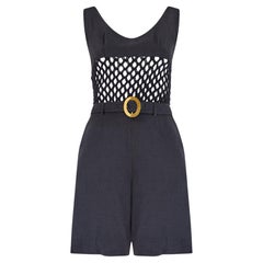 1965 Mary Quant Documented Black Playsuit with Crochet Bodice
