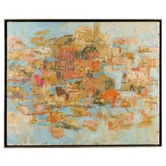 1965 "Memory of Venice" Howard Baer Abstract Collage Oil Painting, Framed