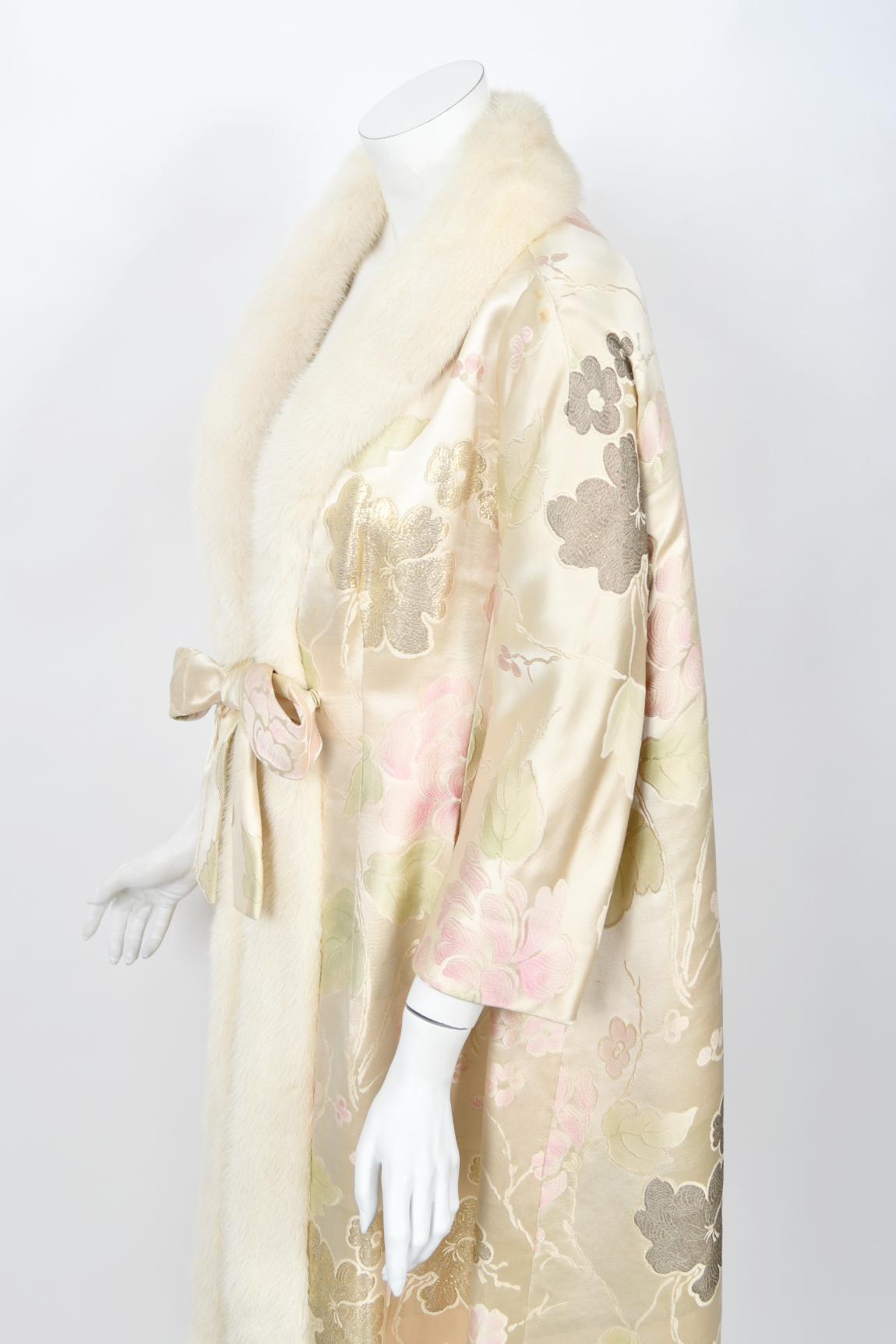 1965 Nina Ricci Haute Couture Documented Pink Silk-Brocade & Mink Fur Maxi Coat 6