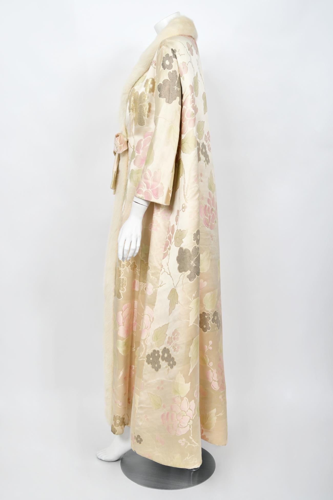 1965 Nina Ricci Haute Couture Documented Pink Silk-Brocade & Mink Fur Maxi Coat 7