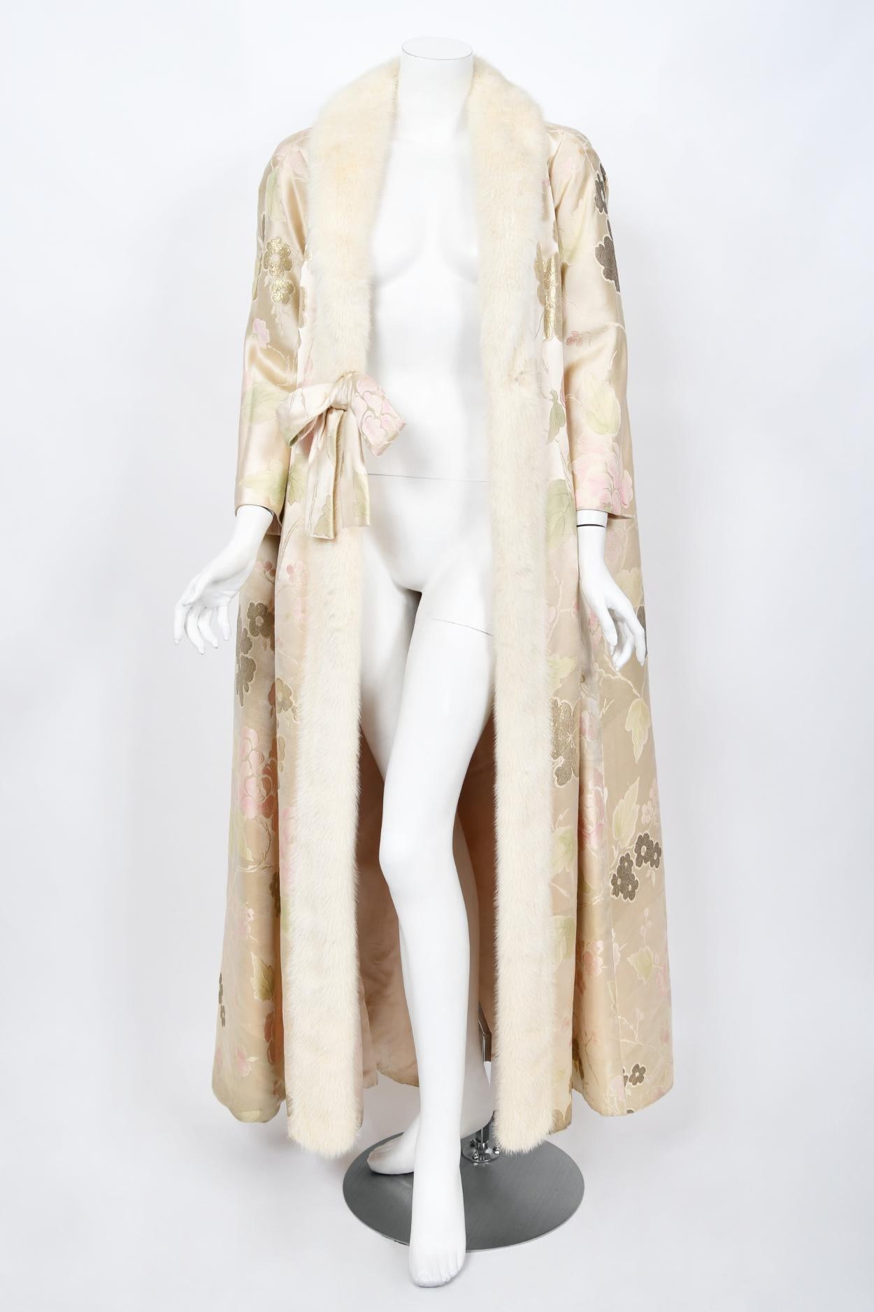 1965 Nina Ricci Haute Couture Documented Pink Silk-Brocade & Mink Fur Maxi Coat 9