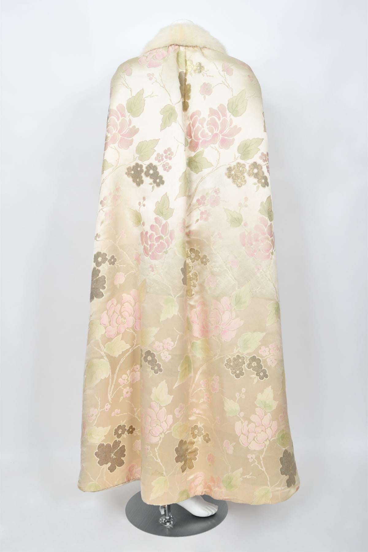 1965 Nina Ricci Haute Couture Documented Pink Silk-Brocade & Mink Fur Maxi Coat 10