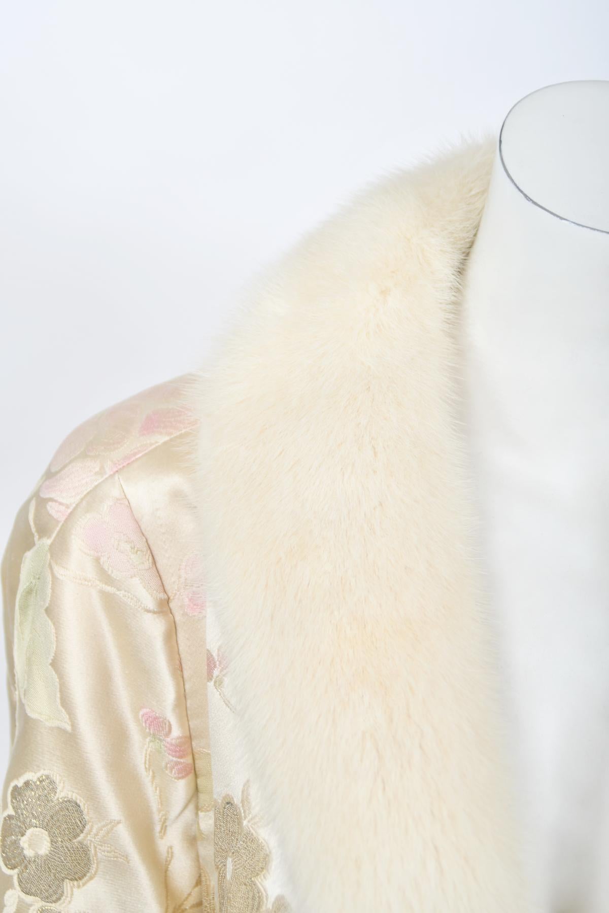 1965 Nina Ricci Haute Couture Documented Pink Silk-Brocade & Mink Fur Maxi Coat 4