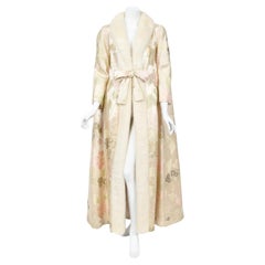 Retro 1965 Nina Ricci Haute Couture Documented Pink Silk-Brocade & Mink Fur Maxi Coat