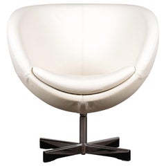 Vintage 1965 Norwegian "Planet" Swivel Armchair in Ivory Leather by Dysthe for Stokke