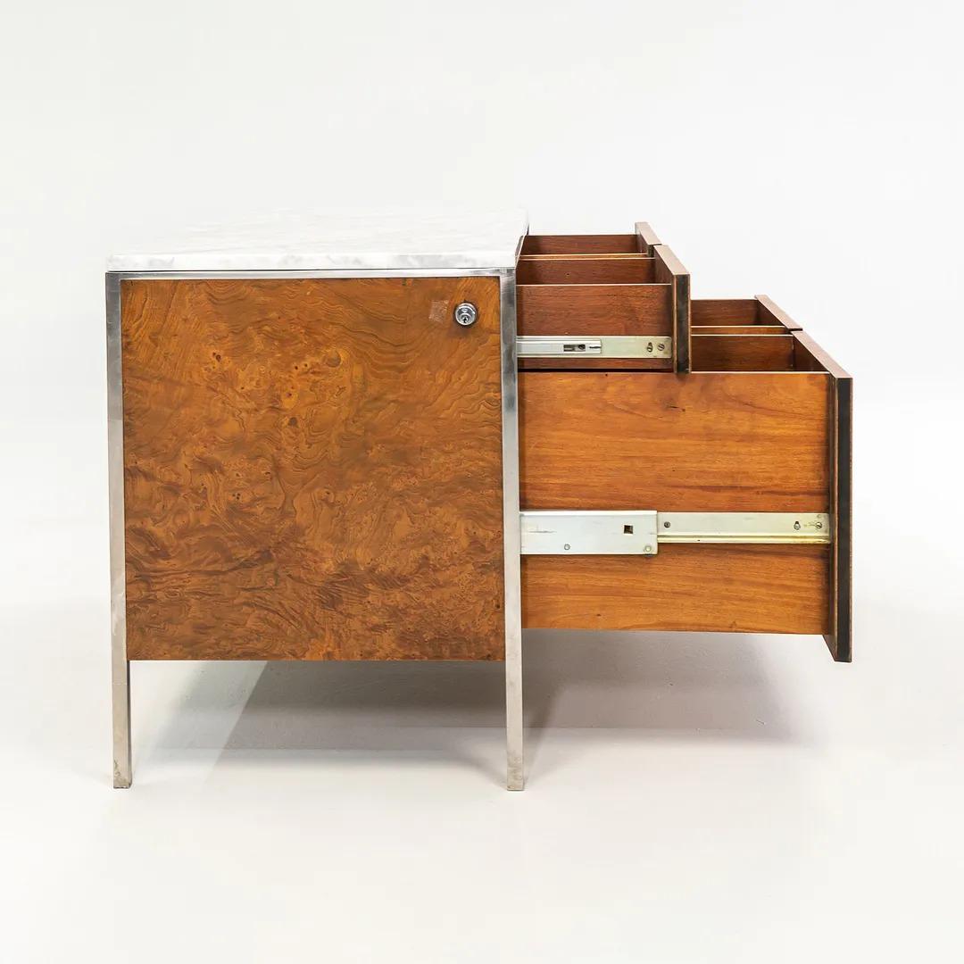 Steel 1965 Olive Ash Burl and Marble Credenza by Gordon Bunshaft of SOM For Sale