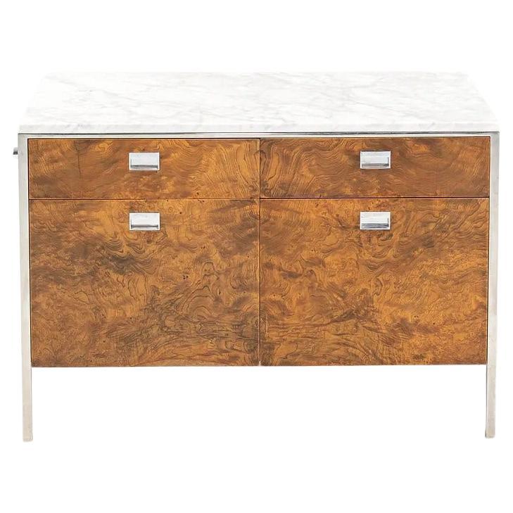 1965 Olive Ash Burl and Marble Credenza by Gordon Bunshaft of SOM For Sale