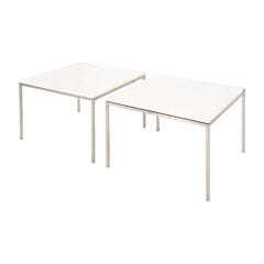1965 Pair of Custom Marble and Steel Square Side Tables from Yamasaki Building