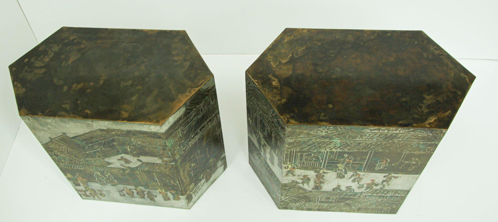 Chinoiserie Philip and Kelvin Laverne Bronze Side Tables 