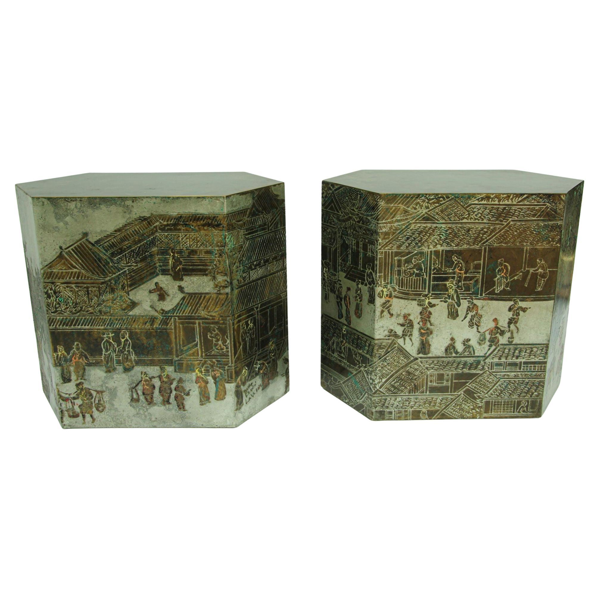 1965 Philip and Kelvin Laverne Bronze Side Tables "Chan" a Pair