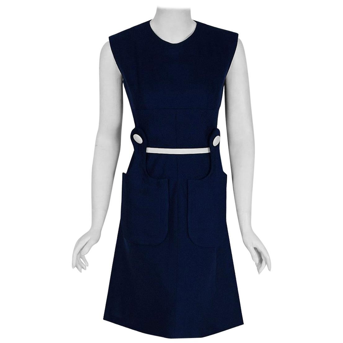 navy blue belted dress