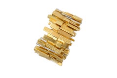 1965 Rare Brutalist David Morris Diamond, Yellow Gold and Platinum Wide Bracelet