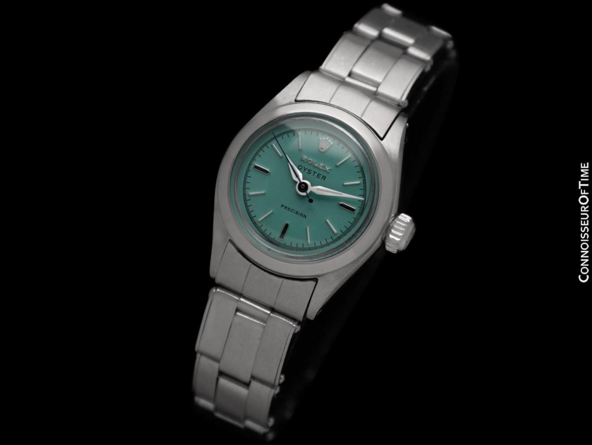 1965 Rolex Oyster Precision Ladies Vintage Watch with Tiffany Blue Dial - SS In Excellent Condition For Sale In Suwanee, GA