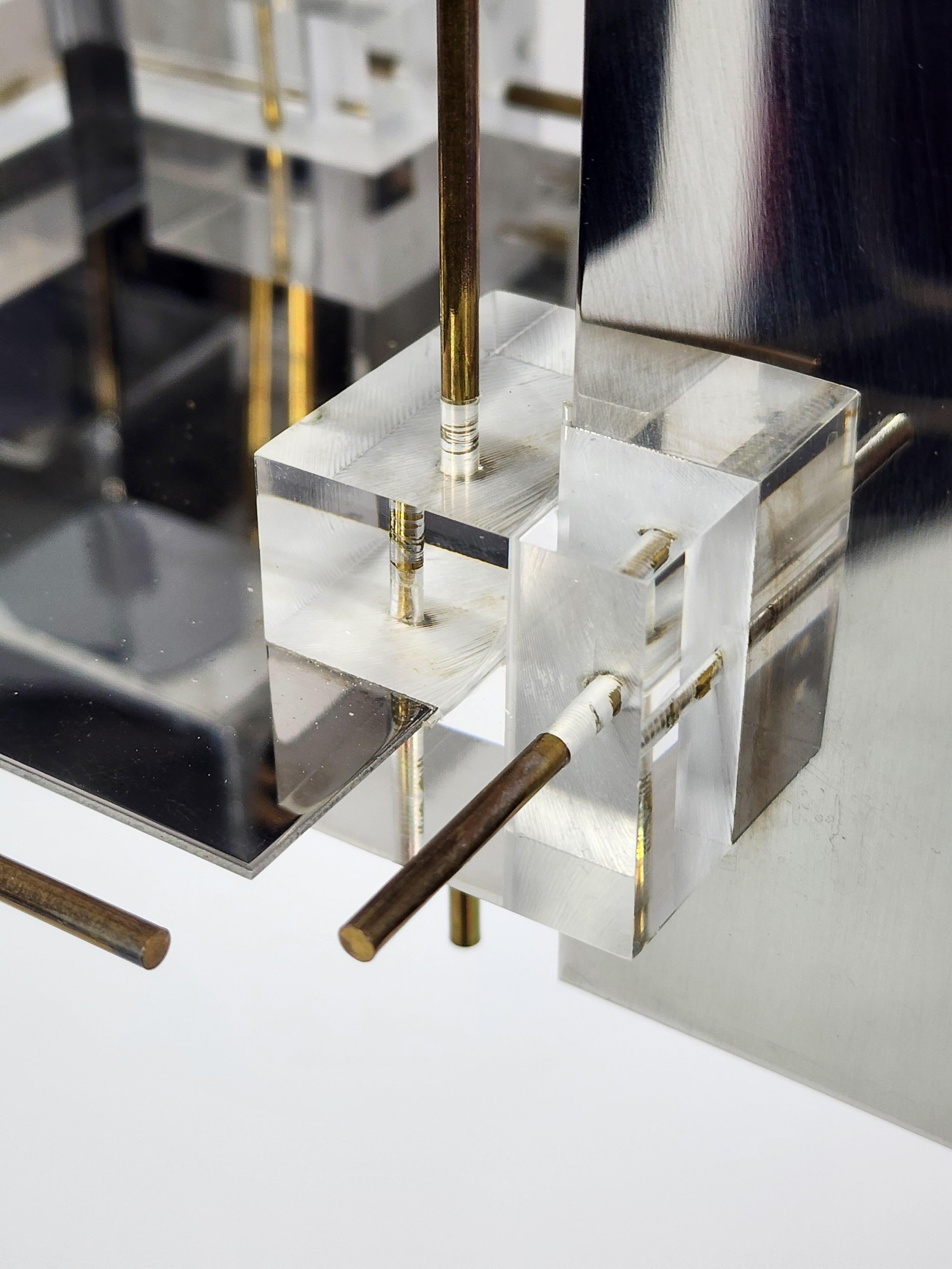 1965 Sciolari Inox Chandelier with Lucite Cubes and Brass Rods, Italy For Sale 5