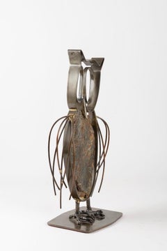 1965 Sculpture "Le Hibou" en pierre et métal Signée J.Maugeais et datée 1965