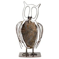 1965 Sculpture "Le Hibou" en pierre et métal Signée J.Maugeais et datée 1965