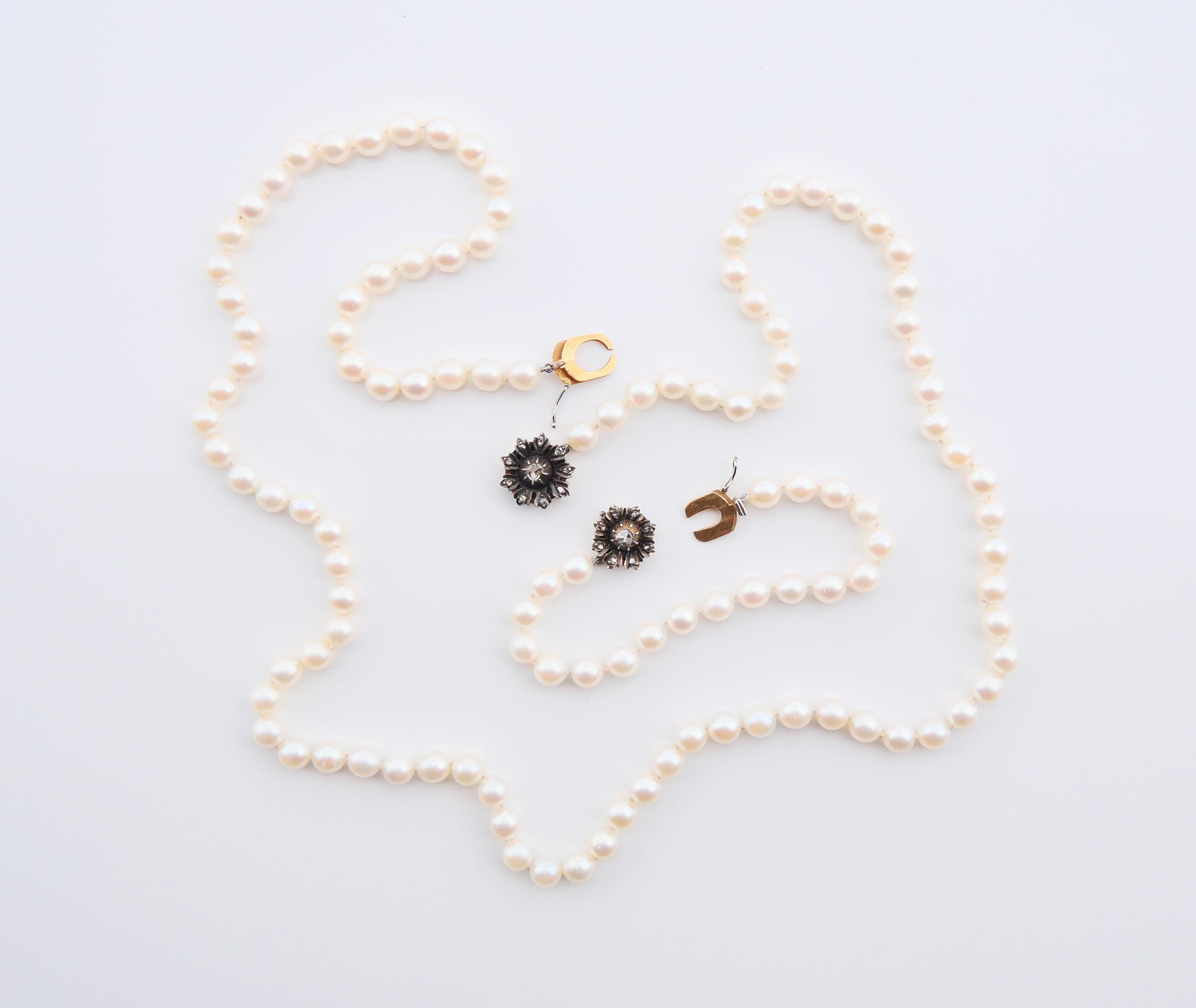 1965 Set Necklace Bracelet Pearl Diamonds solid 18K Gold Silver / 62 gr For Sale 6