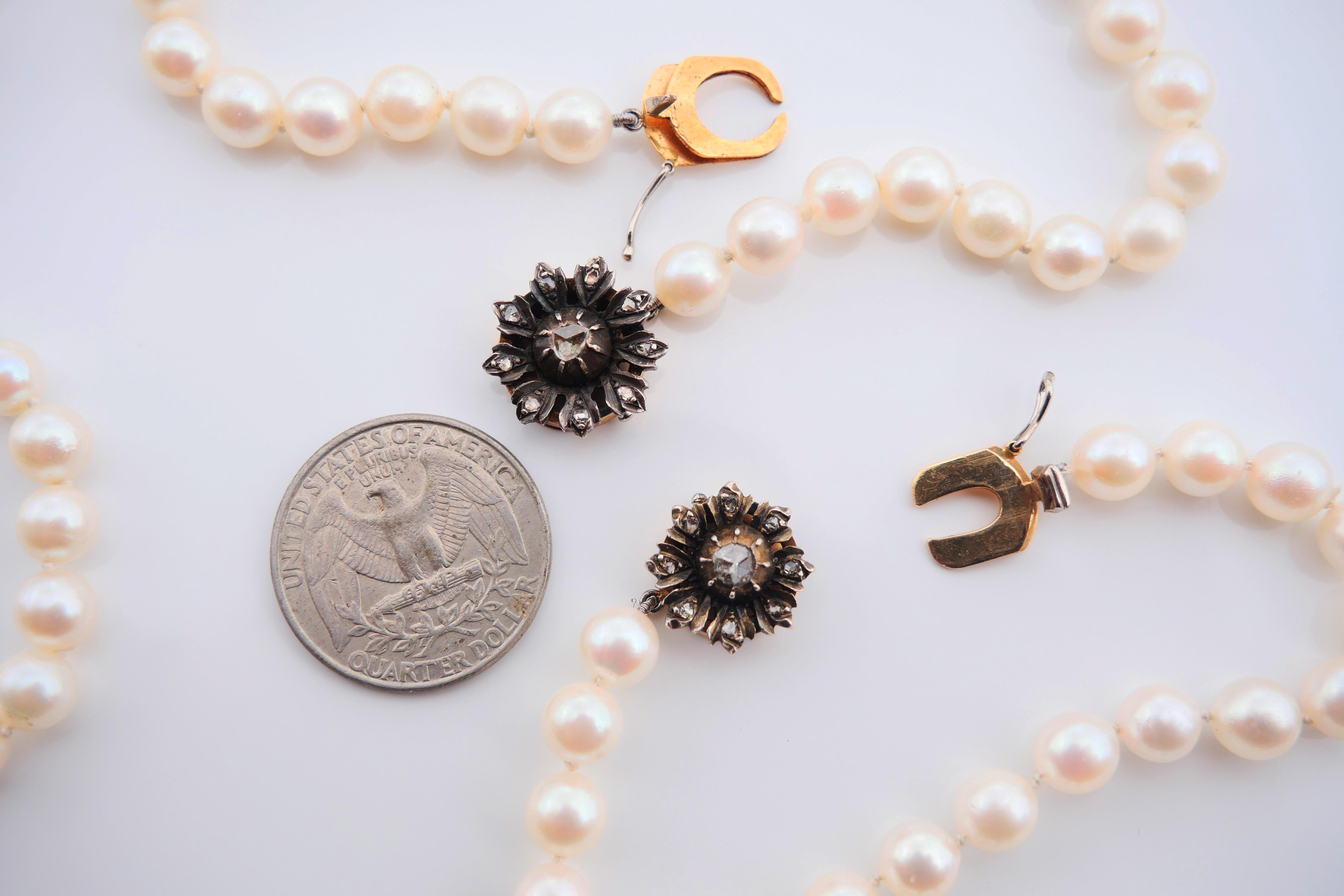 1965 Set Necklace Bracelet Pearl Diamonds solid 18K Gold Silver / 62 gr For Sale 7