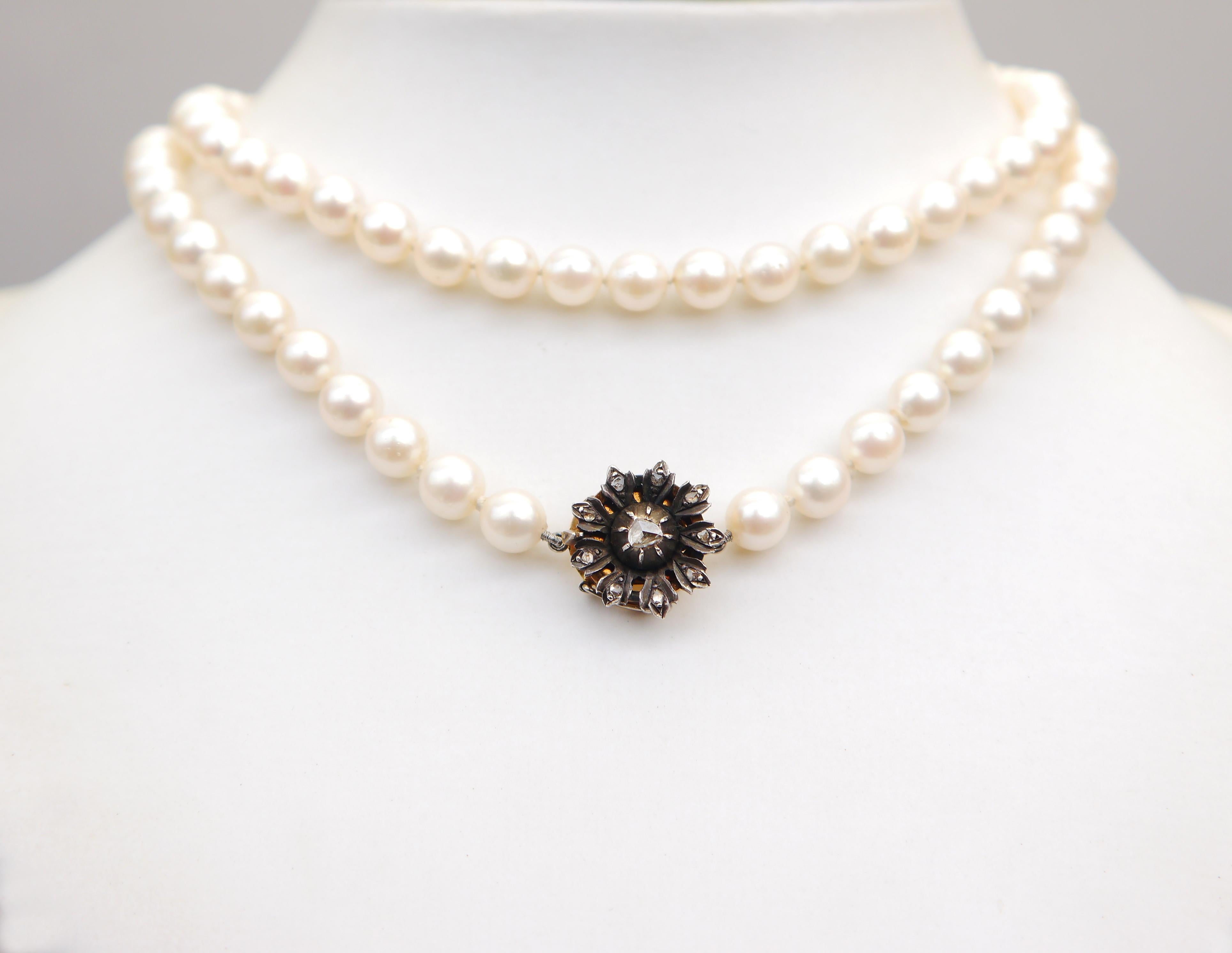 Women's 1965 Set Necklace Bracelet Pearl Diamonds solid 18K Gold Silver / 62 gr For Sale