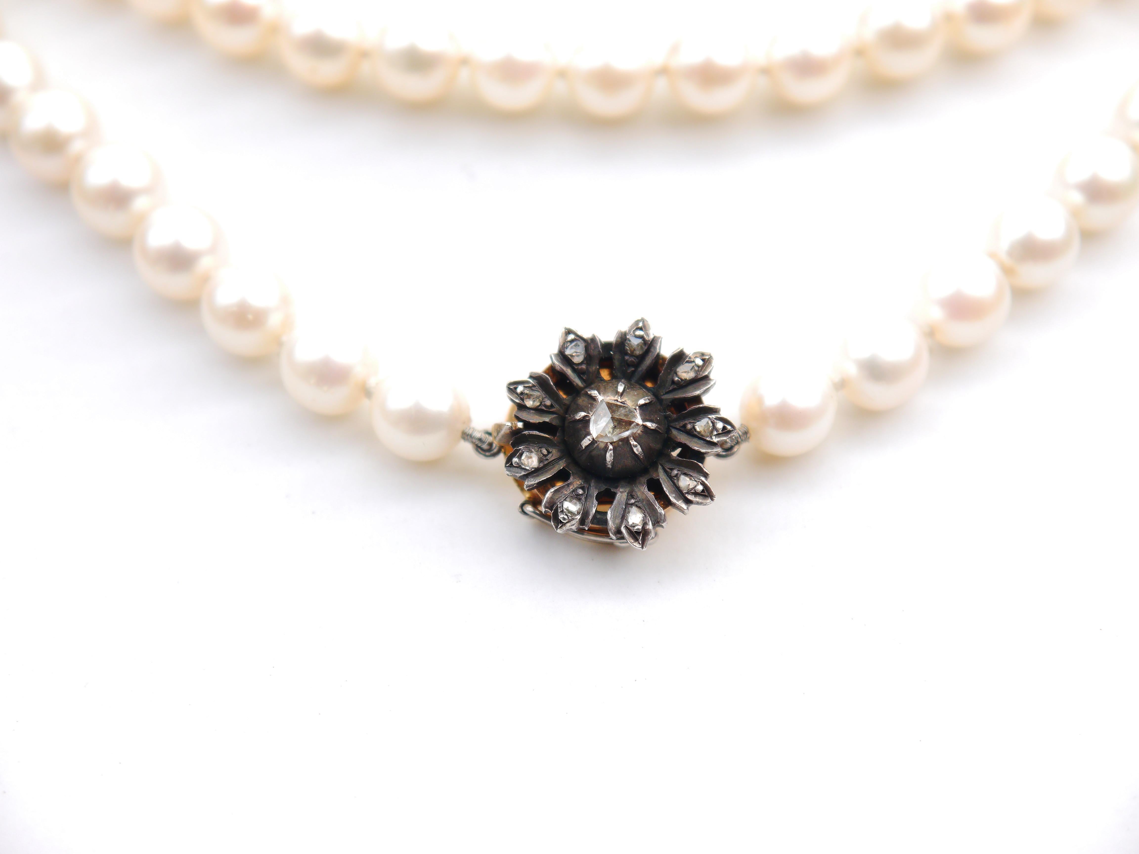 1965 Set Necklace Bracelet Pearl Diamonds solid 18K Gold Silver / 62 gr For Sale 1