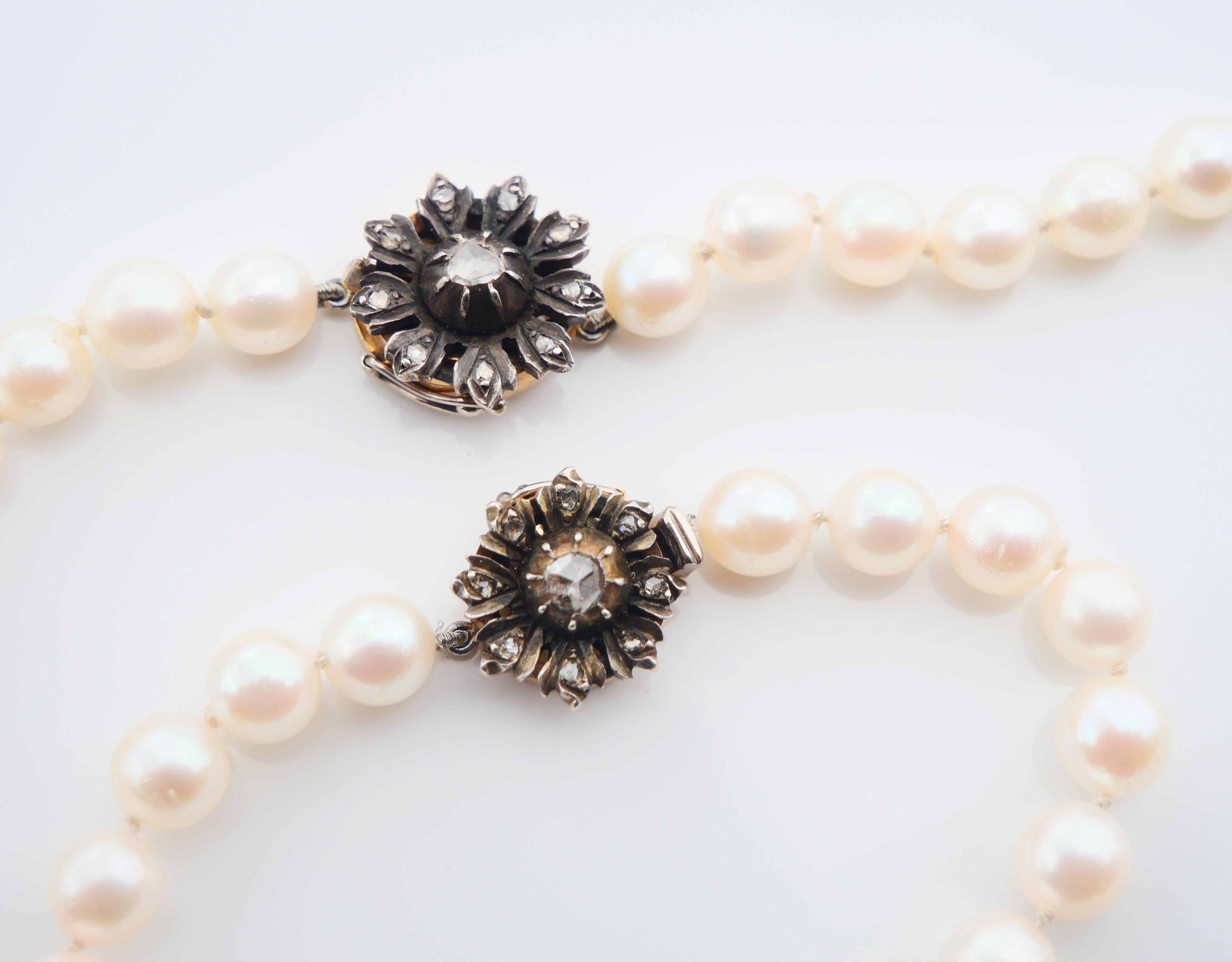 1965 Set Necklace Bracelet Pearl Diamonds solid 18K Gold Silver / 62 gr For Sale 4