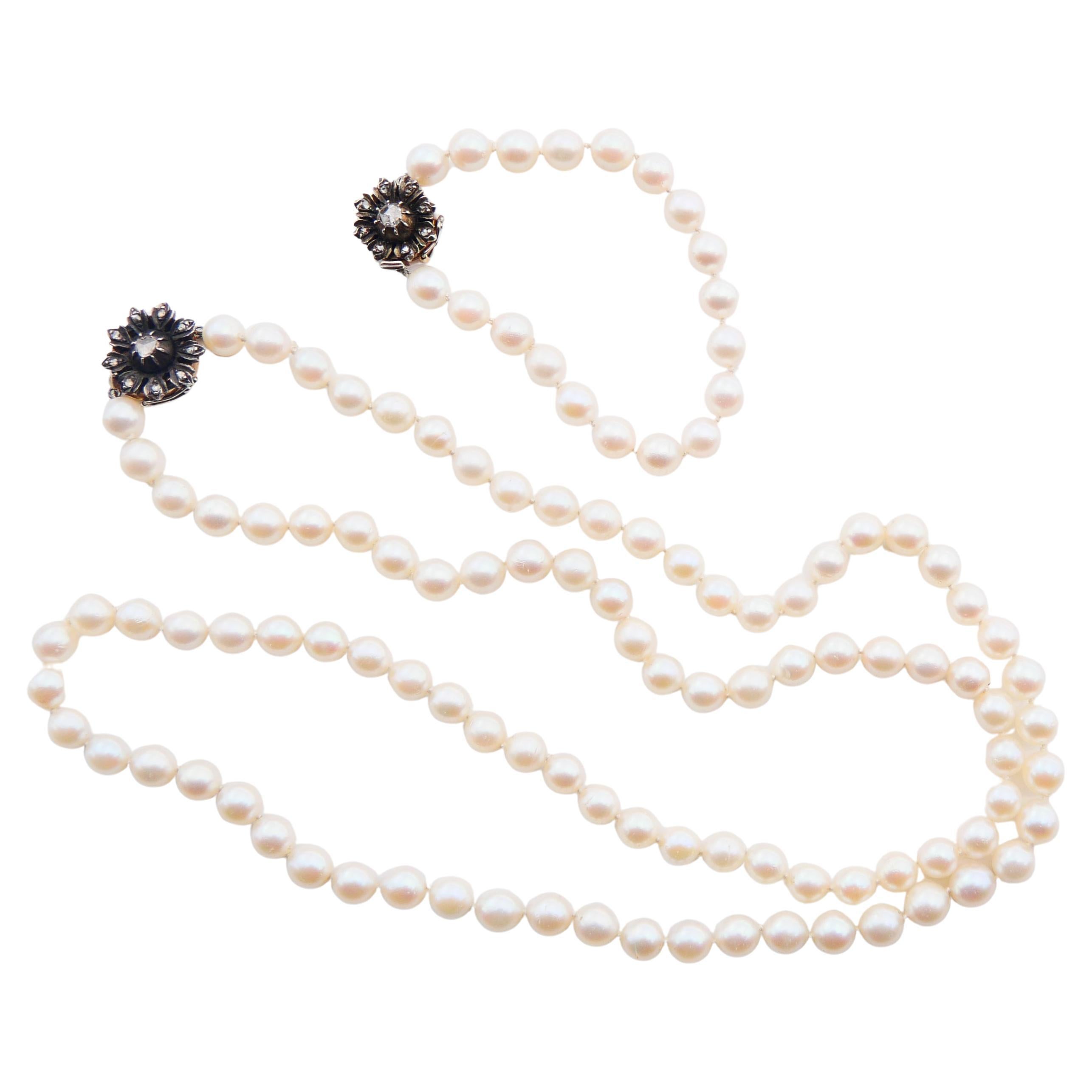 1965 Set Necklace Bracelet Pearl Diamonds solid 18K Gold Silver / 62 gr
