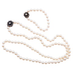 1965 Set Necklace Bracelet Pearl Diamonds solid 18K Gold Silver / 62 gr