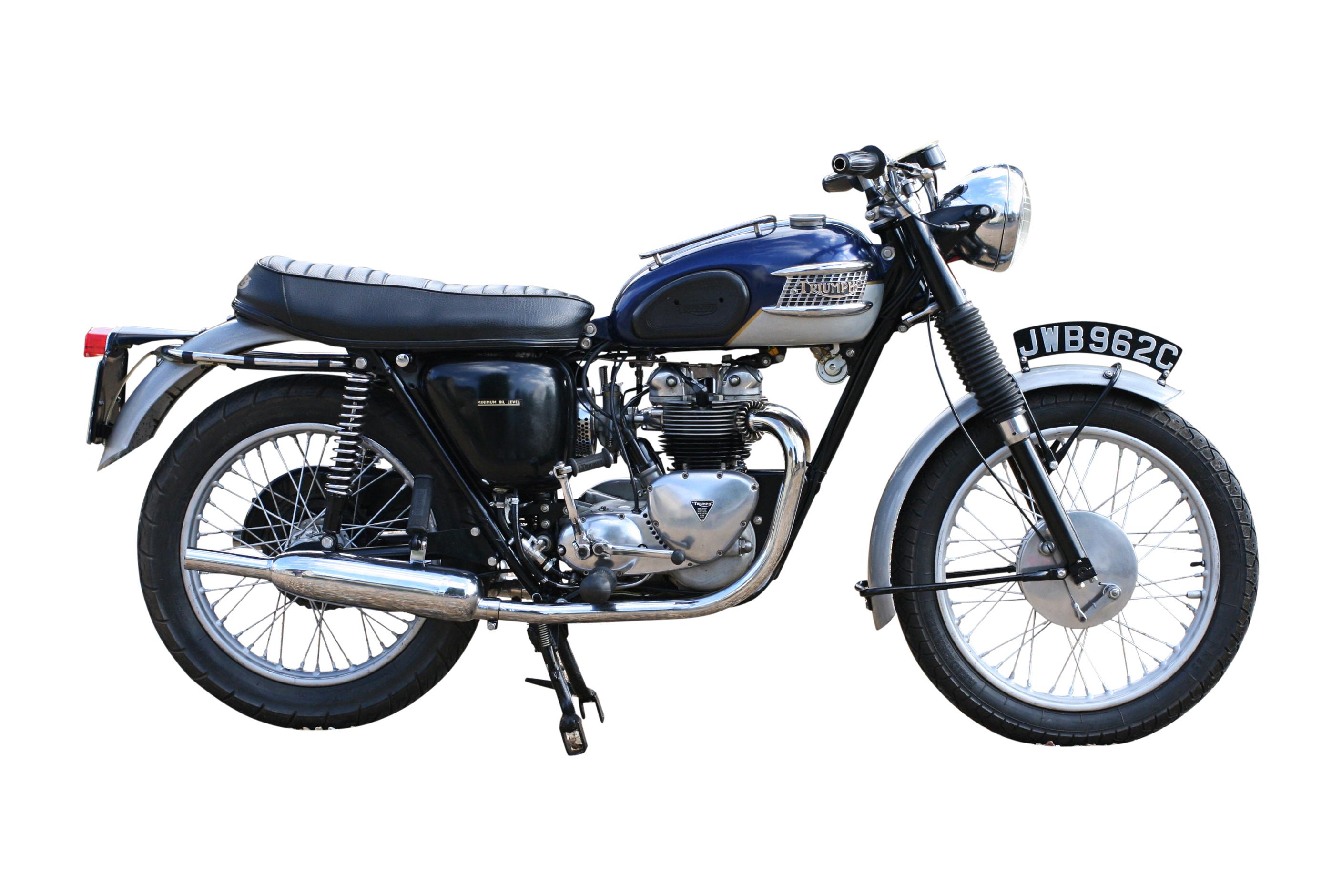 1960's Triumph T100 Motorcycle, 500cc.
A great example of Triumph's sporting single-carburettor 500cc, Tiger 100. The 1965 Tiger with frame number H 38918 and an earlier 1961 5TA engine, number H 8670.
This bike has just benefitted from a total