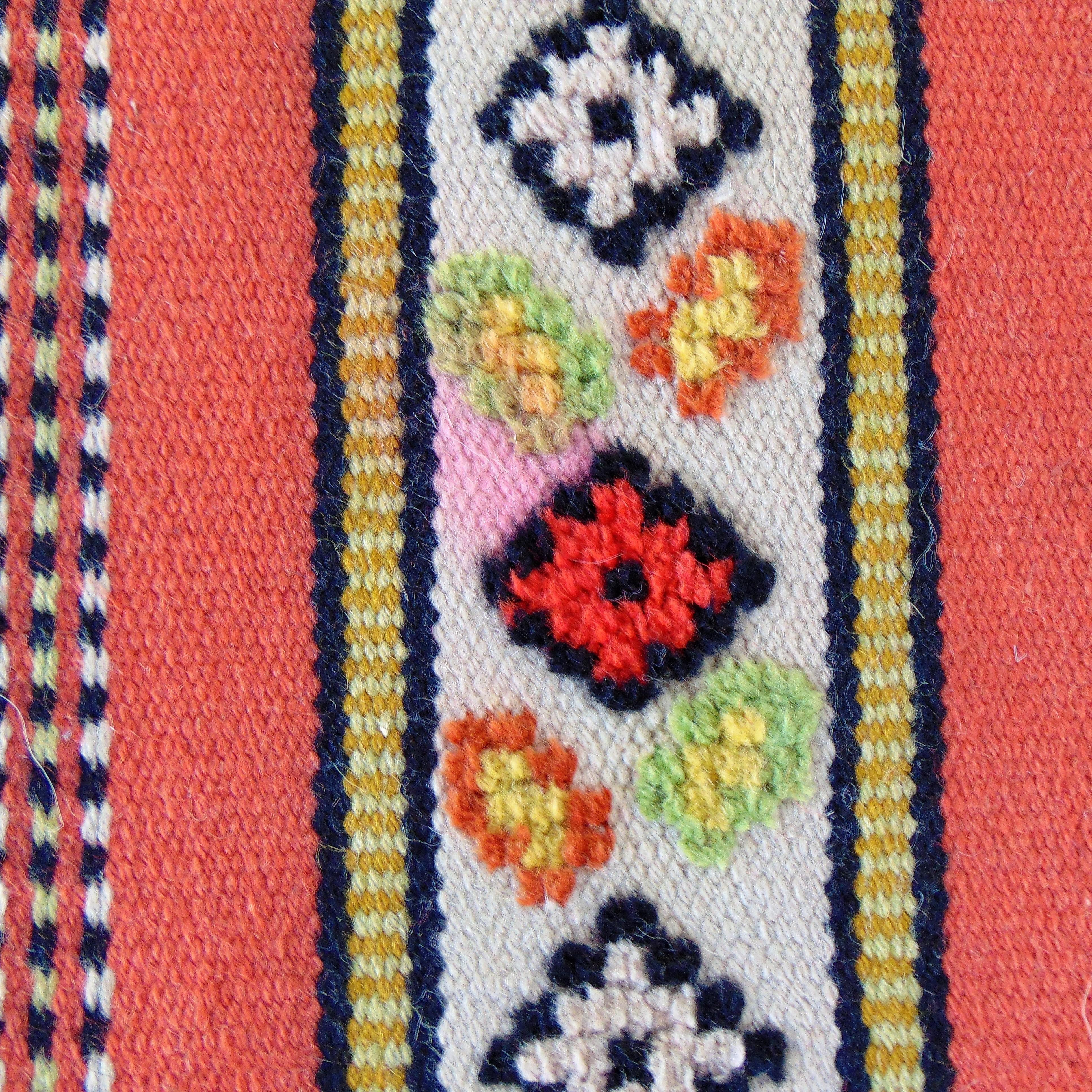 1965 Two Berber Kilim Handwoven Rugs Wool Orange Green White Black, Morocco 4