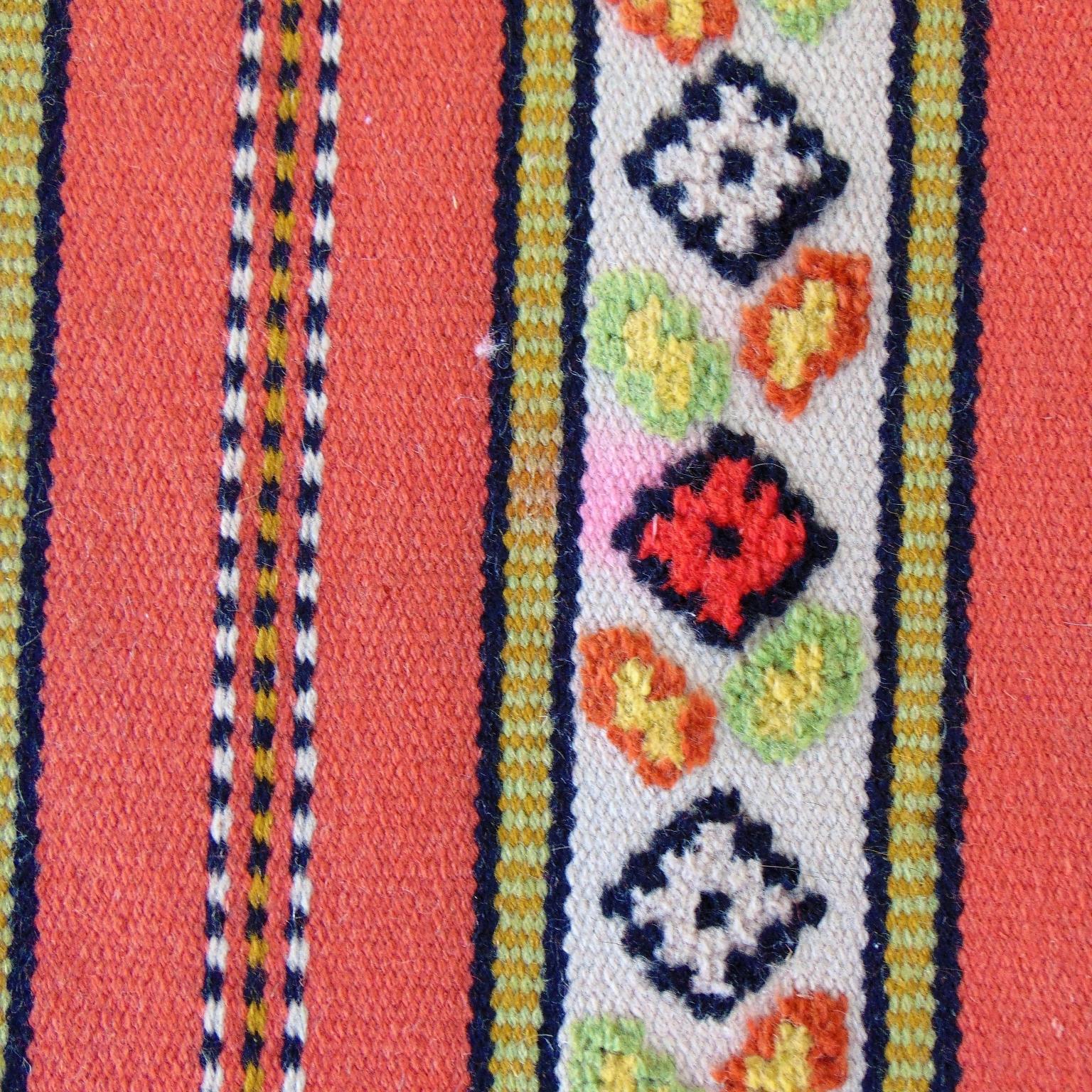 1965 Two Berber Kilim Handwoven Rugs Wool Orange Green White Black, Morocco 3