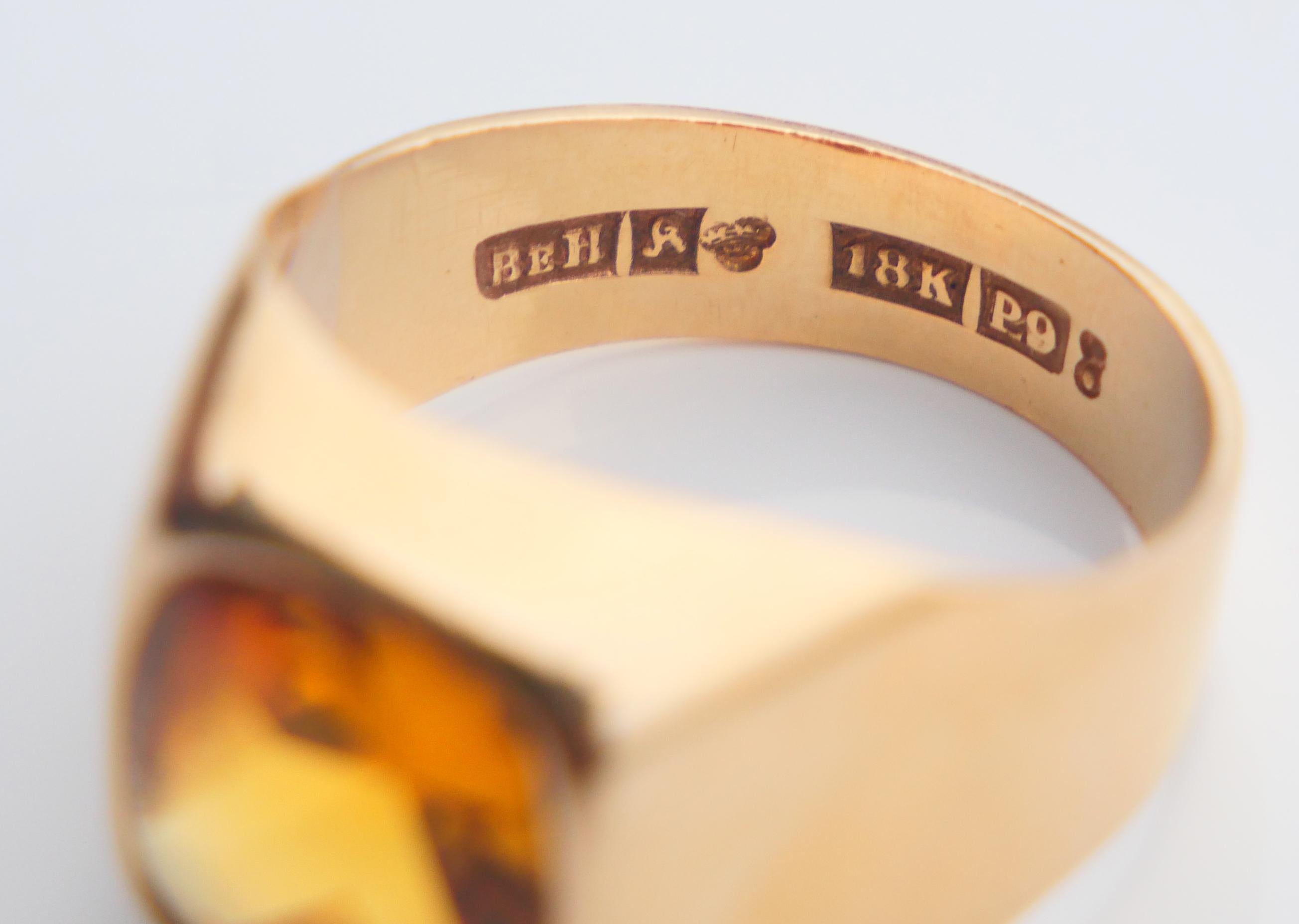 1965 Unisex Ring natural 6ct. Topaz solid 18K Gold Ø 7US / 4.9gr For Sale 13
