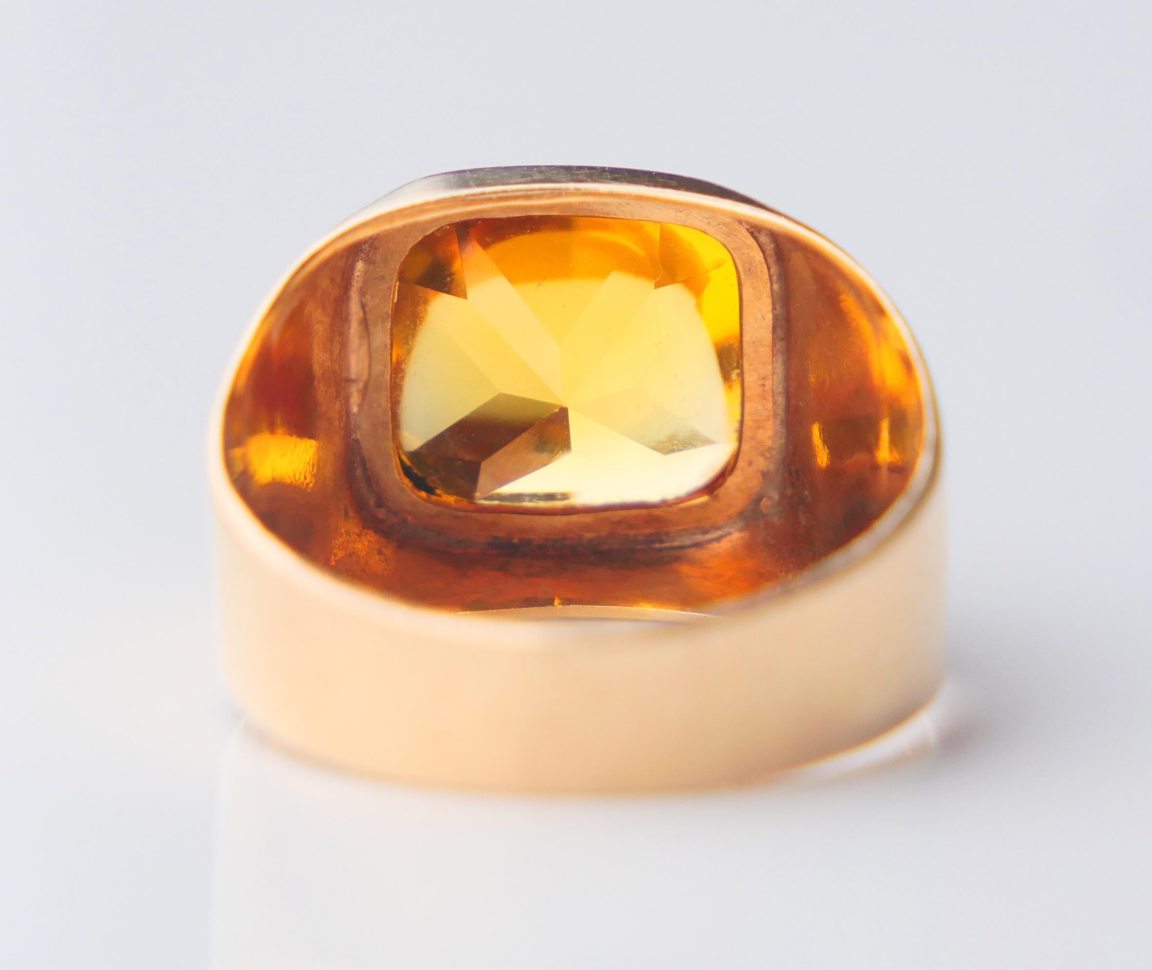 Square Cut 1965 Unisex Ring natural 6ct. Topaz solid 18K Gold Ø 7US / 4.9gr For Sale