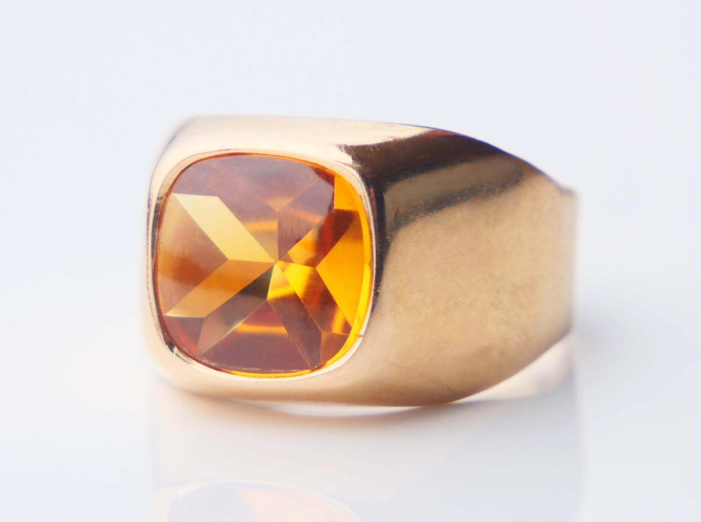1965 Unisex Ring natural 6ct. Topaz solid 18K Gold Ø 7US / 4.9gr For Sale 1