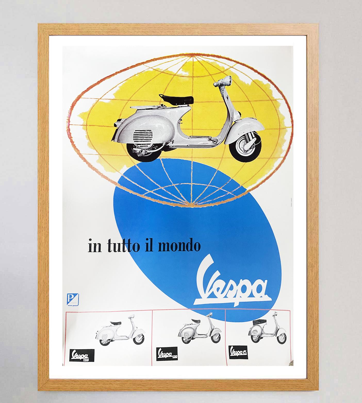 italien Affiche vintage originale Vespa - In Tutto Il Mondo, 1965 en vente