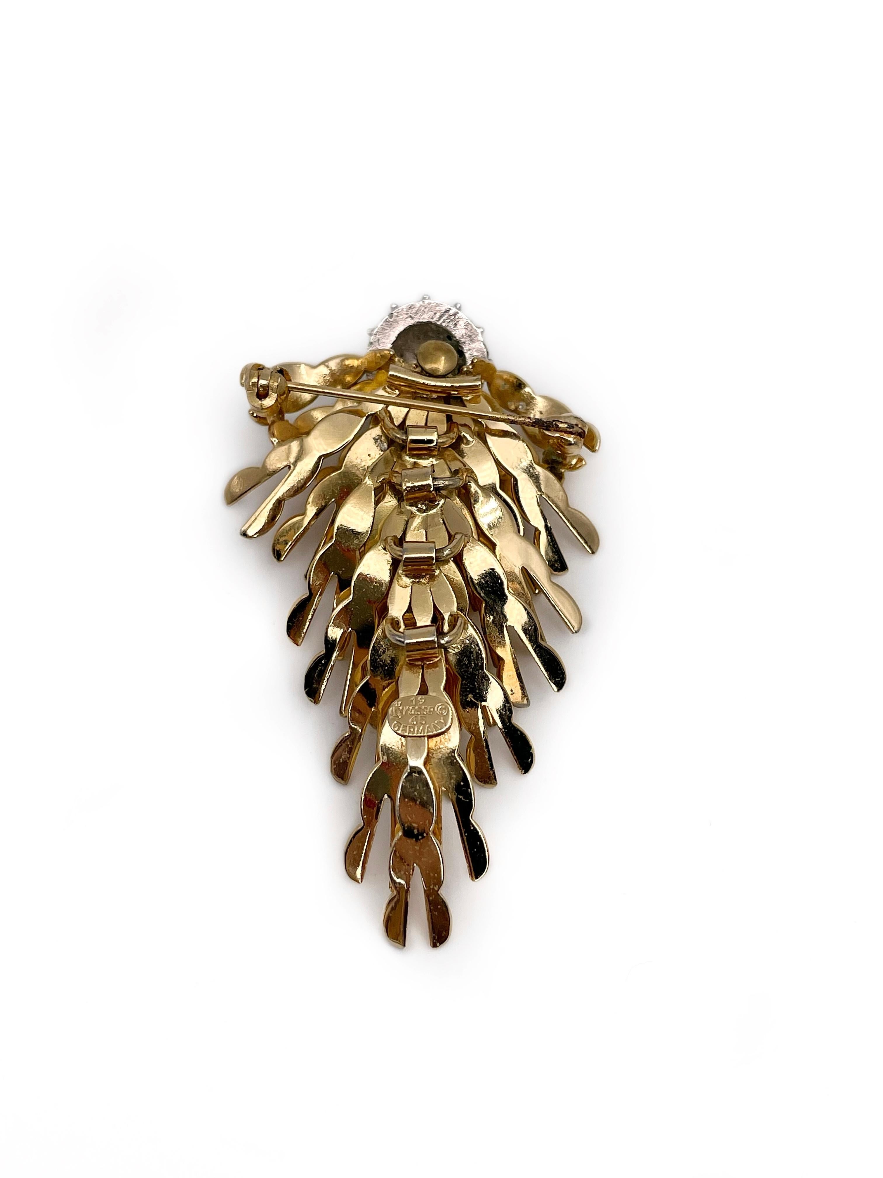 Modern 1965 Vintage Grosse Gold Tone Rhinestone Cascading Pin Brooch