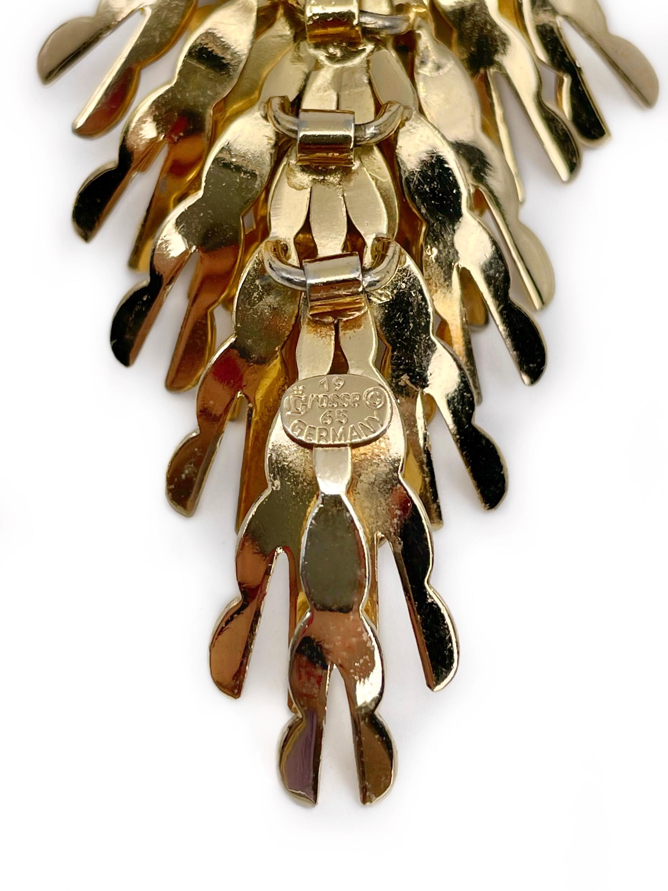 Women's 1965 Vintage Grosse Gold Tone Rhinestone Cascading Pin Brooch