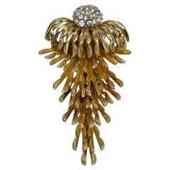 Broche cascade vintage à épingle en or brut et strass, 1965