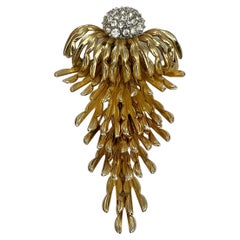 1965 Vintage Brosche mit kaskadenförmigem Strass in Gold, 1965