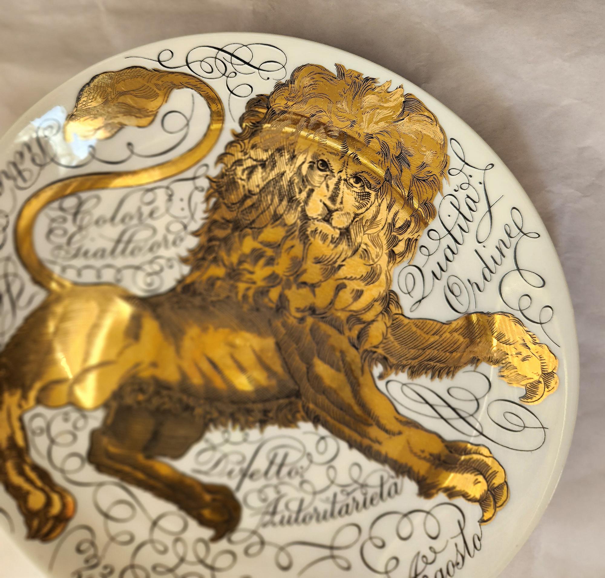 Vintage Piero Fornasetti Porcelain Zodiac Plate,
Astrological Sign Leo,
Astrali Pattern,
Made for Corisia,
Dated 1965, No 2.

The plate for the sign LEO is dated 1965 and is numbered #2.  The plate depicts the Astrological Zodiac sign Leo which is