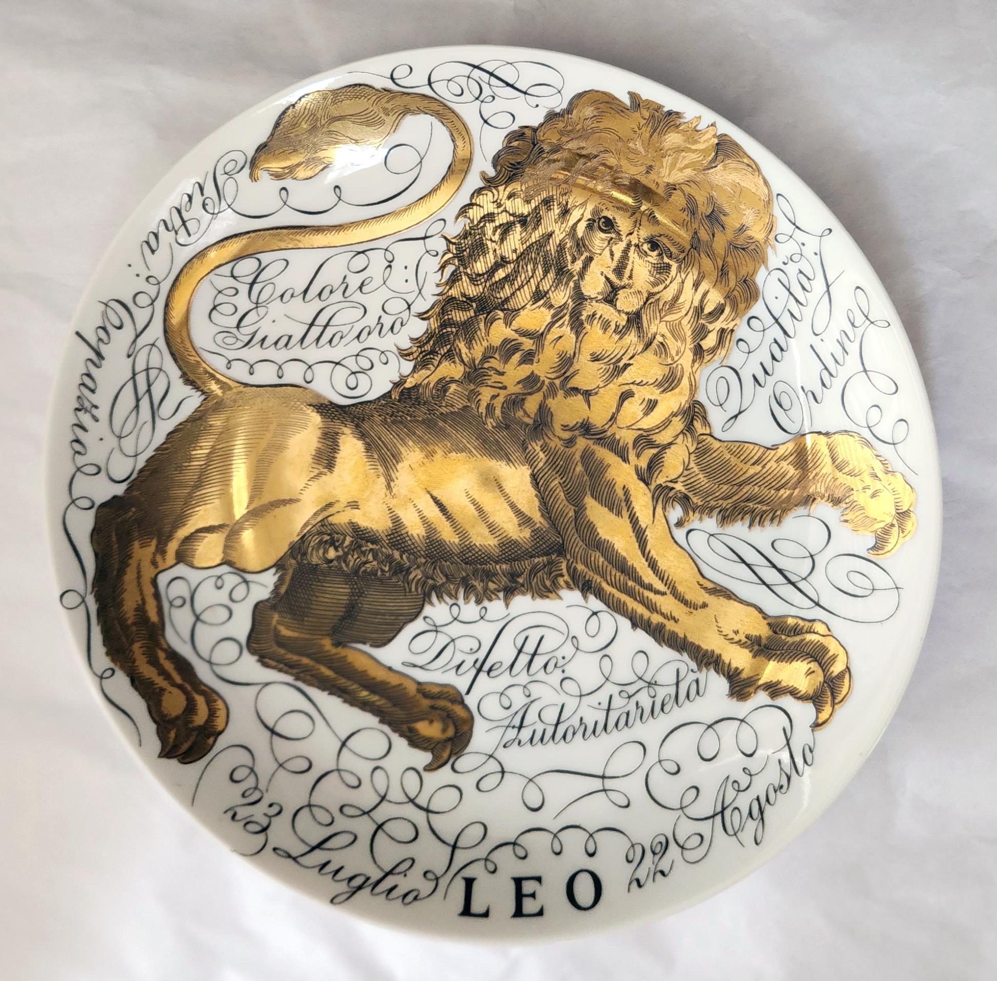 1965 Vintage Piero Fornasetti Porcelain Zodiac Plate, Astrological Sign Leo In Good Condition For Sale In Downingtown, PA