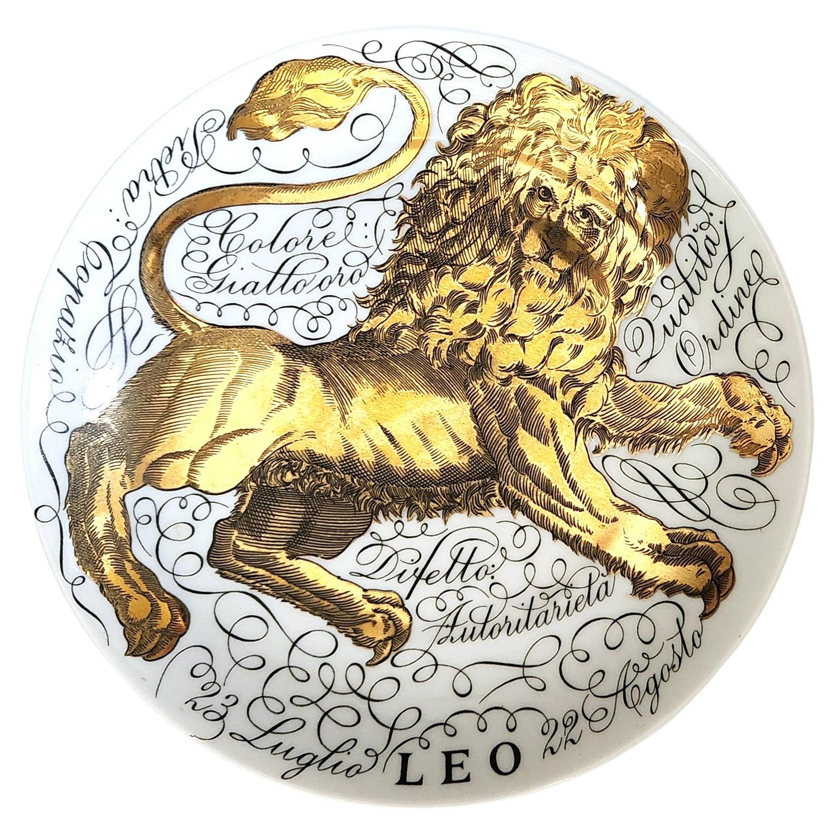 1965 Vintage Piero Fornasetti Porcelain Zodiac Plate, Astrological Sign Leo For Sale