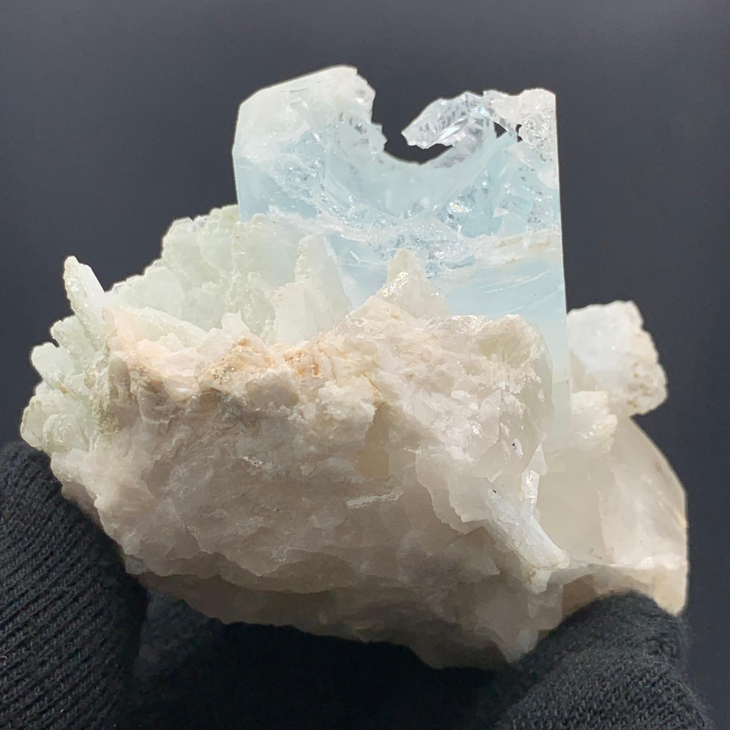 Rock Crystal 196.52 Gram Astonishing Aquamarine Etched Specimen From Skardu, Pakistan  For Sale