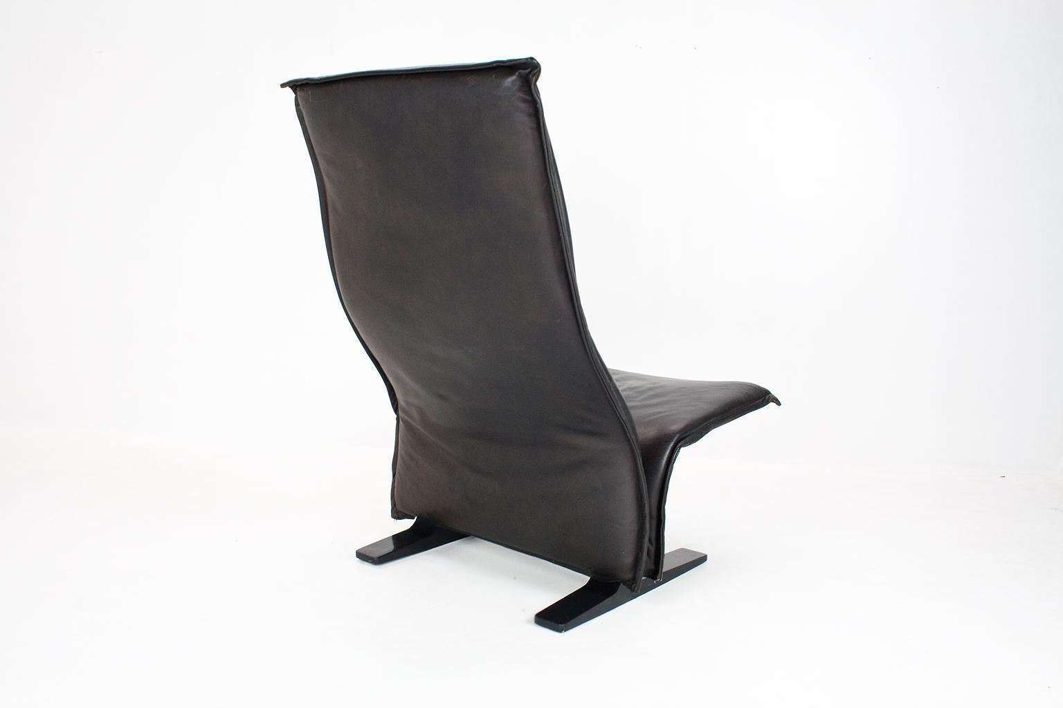 Mid-Century Modern 1966 Black Leather Concorde 'F784' Lounge Chair by Pierre Paulin for Artifort