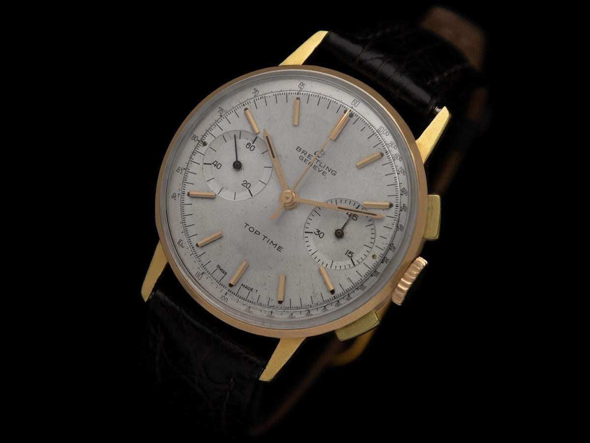 1966 Breitling Top Time Vintage Ref. 2003 Mens Chronograph Watch - Gold Plated In Good Condition In Suwanee, GA