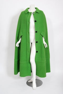 Vintage 1966 Christian Dior Haute-Couture Documented Green Wool Full-Length Cape