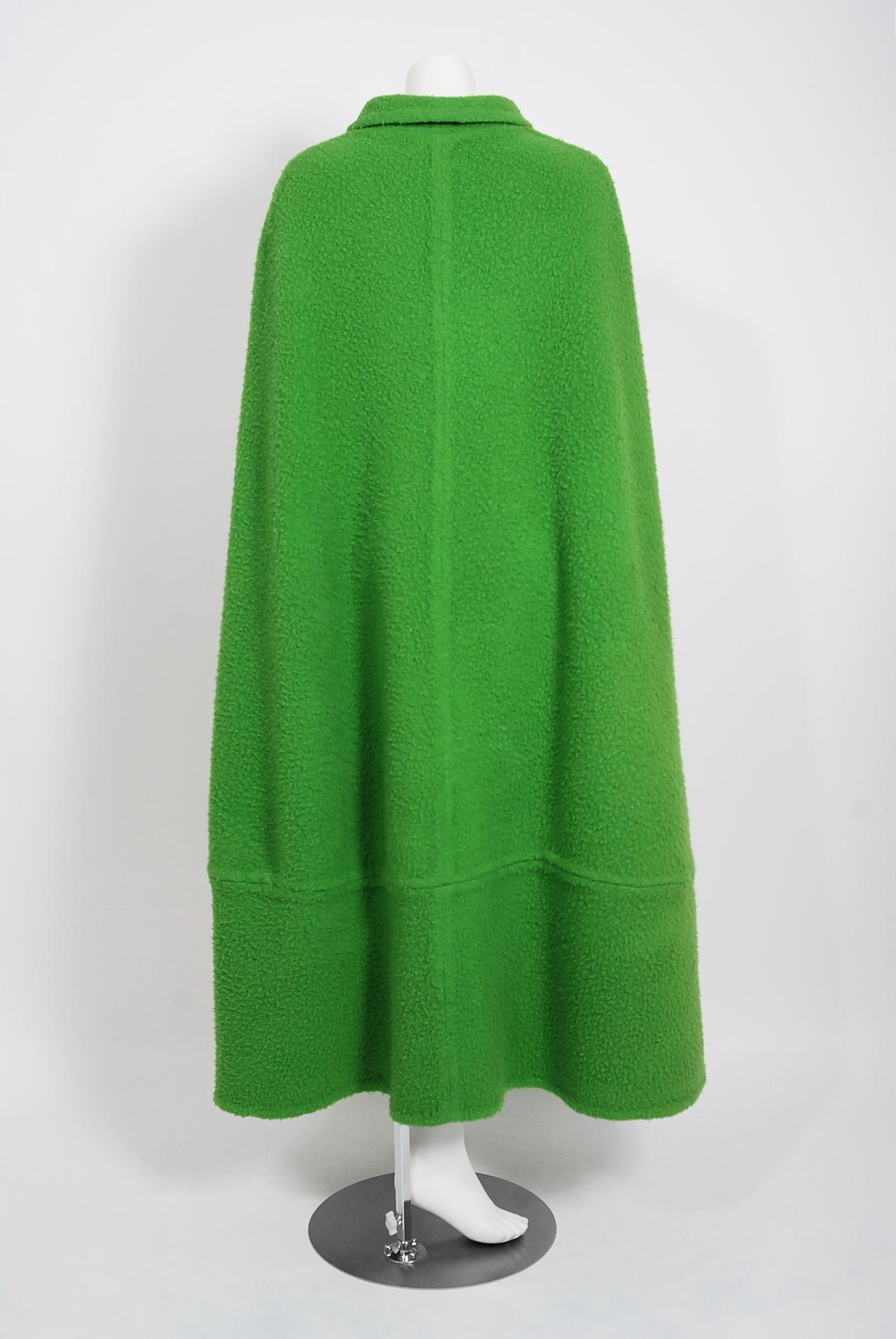 Vintage 1966 Christian Dior Haute-Couture Documented Green Wool Full-Length Cape 1