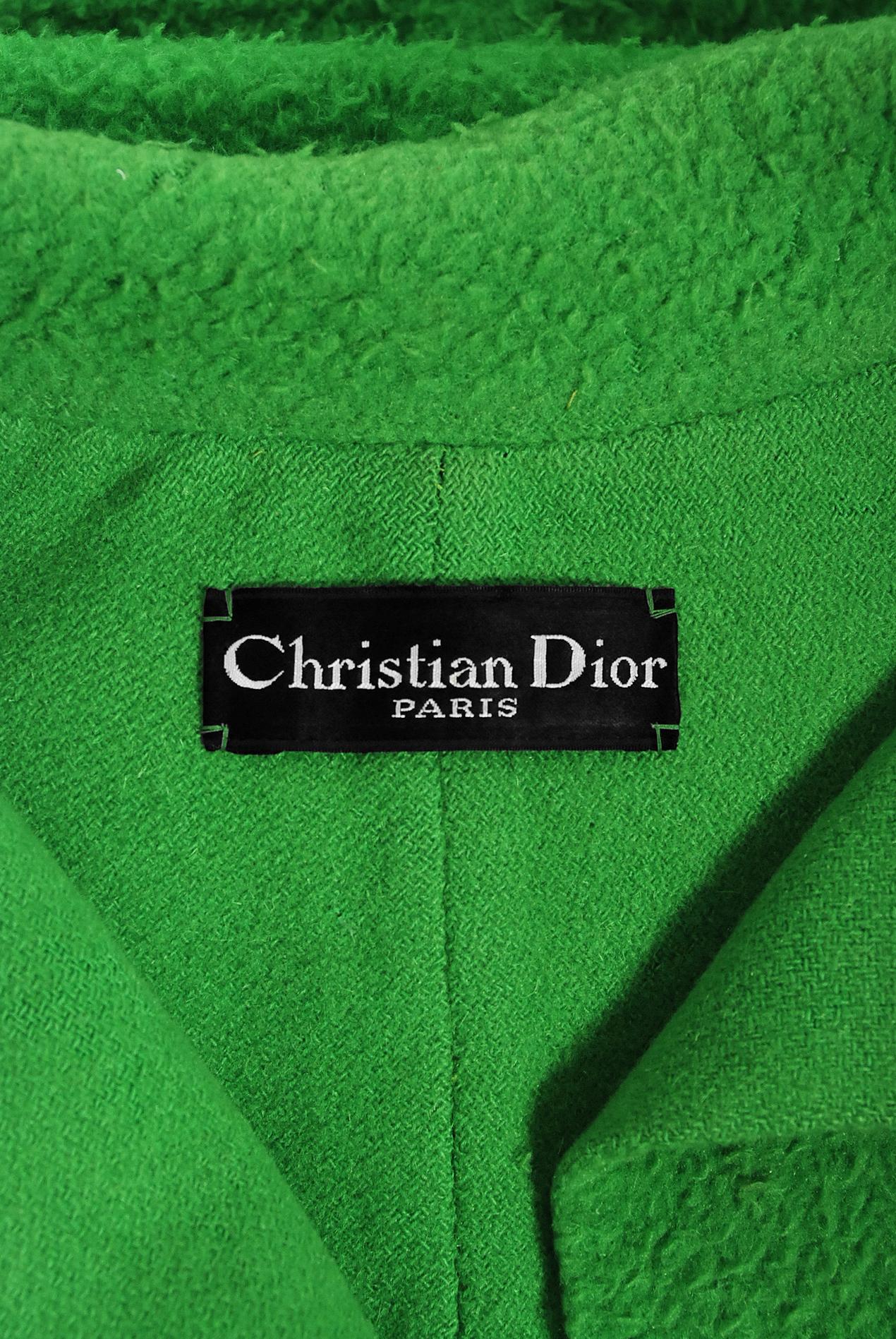 Vintage 1966 Christian Dior Haute-Couture Documented Green Wool Full-Length Cape 2