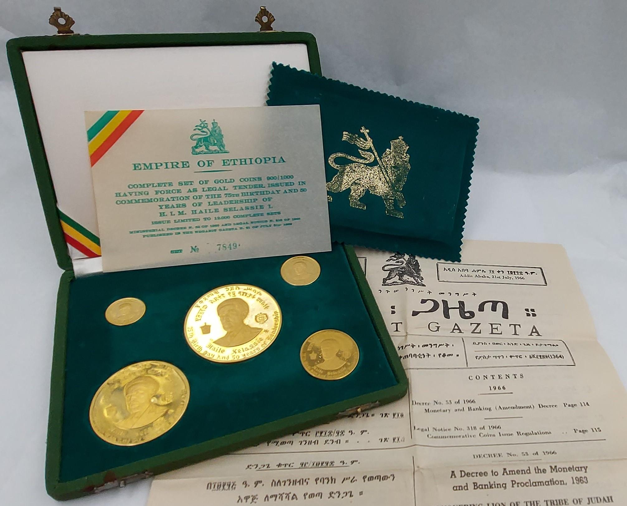 1966 Äthiopischer Kaiser Haile Selassie I. Proof 22 Karat Goldmünze-Set für Damen oder Herren im Angebot